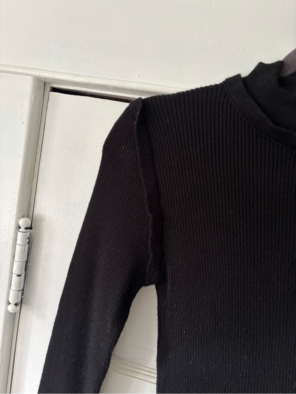 Pink Lily Black Ribbed Ruffled Mock Neck Sweater - Picture 5 of 6